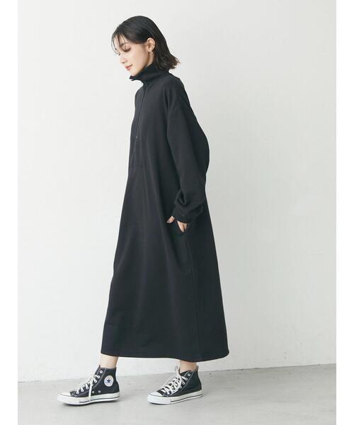 Green　Parks（グリーンパークス）の「ハーフZIP裏毛ワンピース＊（ワンピース・レディース・ダークグリーン/ブラック・FREE）」の14枚目の写真