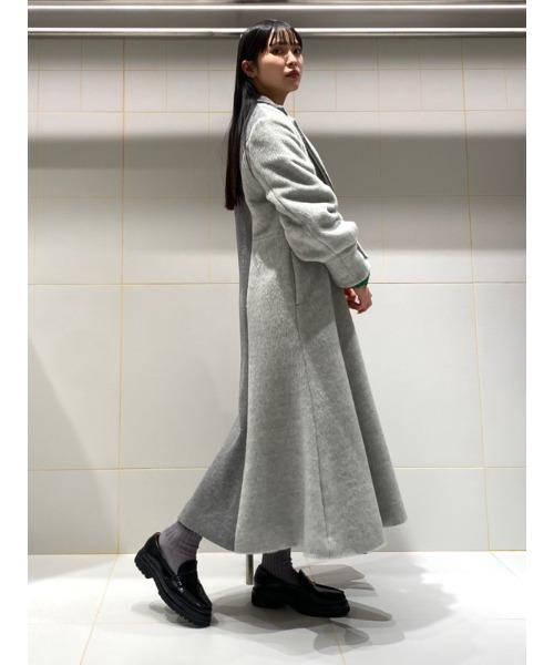 L ファーコート ロング ミックス グレー チェスターコート