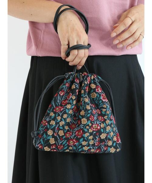Te chichi TERRASSE（テチチテラス）の「花柄ジャカード巾着バッグ（ハンドバッグ・レディース・ブラック/オフホワイト・ﾌﾘ-）」の3枚目の写真