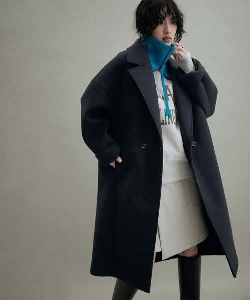 ADAM ET ROPÉ ブラック ダブル チェスターコート ADAM ET ROPE'（アダムエロペ）の「【サステナブル・WEB限定(一部店舗