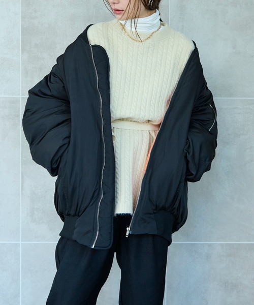 HANNE（アン）の「スリーブギャザーディティールMA-1（MA-1・レディース・ブラック/アイボリー・フリー）」の8枚目の写真