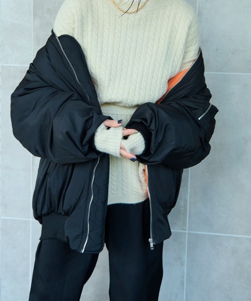 HANNE（アン）の「スリーブギャザーディティールMA-1（MA-1・レディース・ブラック/アイボリー・フリー）」の10枚目の写真