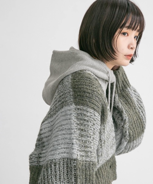 KBF(ケイビーエフ)の「『のんさん着用』ドロストバラクラバ(ニットキャップ/ビーニー・レディース・グレー/グリーン/アイボリー・ONE)」の1枚目の写真
