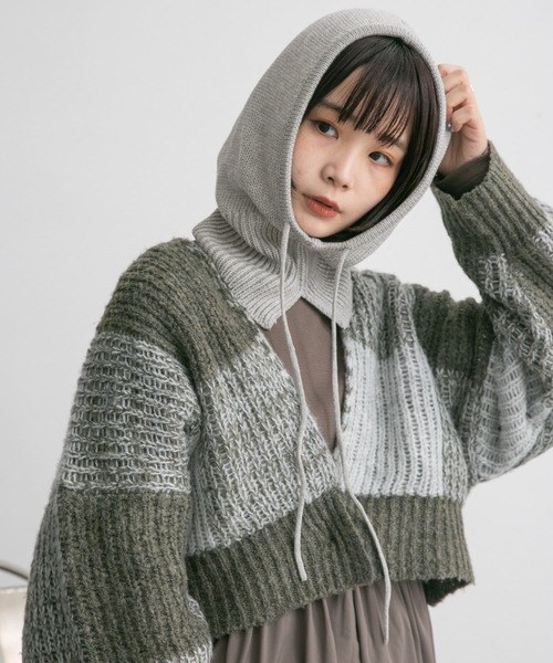 KBF(ケイビーエフ)の「『のんさん着用』ドロストバラクラバ(ニットキャップ/ビーニー・レディース・グレー/グリーン/アイボリー・ONE)」の9枚目の写真