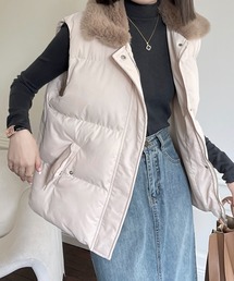 emi+ | ボリュームファー襟ドッキング中綿ベスト(ダウンベスト)