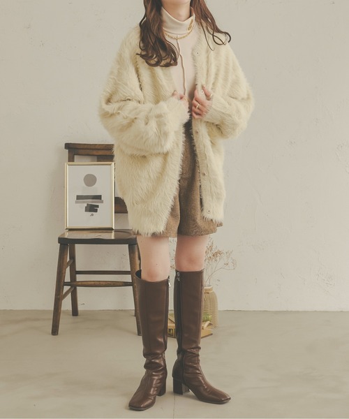 Ambre Neige(アンブルネージュ)の「【前後2WAY】シャギーオーバーニットカーディガン/WEB/EC限定商品(カーディガン/ボレロ・レディース・アイボリー/ピンク/モカ・FREE)」の4枚目の写真