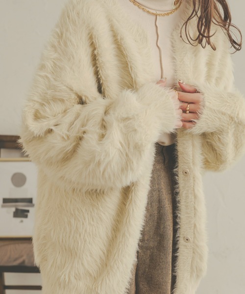 Ambre Neige(アンブルネージュ)の「【前後2WAY】シャギーオーバーニットカーディガン/WEB/EC限定商品(カーディガン/ボレロ・レディース・アイボリー/ピンク/モカ・FREE)」の19枚目の写真