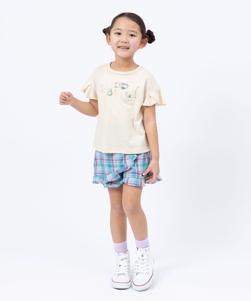 trois lapins kp(トロワラパンケーピー)の「先染めヘリンボーンチェック ラップキュロット(110~130)(その他パンツ・キッズ・グリーン・110cm/120cm/130cm)」の2枚目の写真