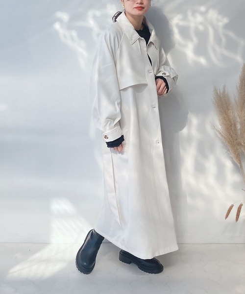 AS KNOW AS plus（アズノゥアズプラス）の「○2WAYカラー ボリューム袖コート（ステンカラーコート・レディース・ライトカーキ/ベージュ/アイボリー・FREE）」の5枚目の写真