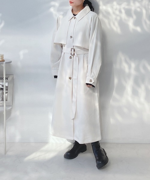 AS KNOW AS plus（アズノゥアズプラス）の「○2WAYカラー ボリューム袖コート（ステンカラーコート・レディース・ライトカーキ/ベージュ/アイボリー・FREE）」の6枚目の写真