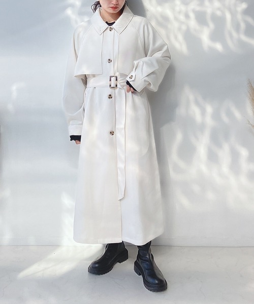 AS KNOW AS plus（アズノゥアズプラス）の「○2WAYカラー ボリューム袖コート（ステンカラーコート・レディース・ライトカーキ/ベージュ/アイボリー・FREE）」の7枚目の写真