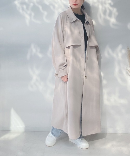 AS KNOW AS plus（アズノゥアズプラス）の「○2WAYカラー ボリューム袖コート（ステンカラーコート・レディース・ライトカーキ/ベージュ/アイボリー・FREE）」の13枚目の写真