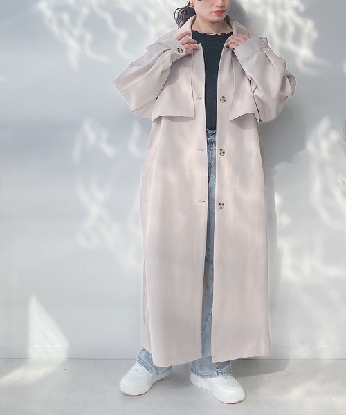 AS KNOW AS plus（アズノゥアズプラス）の「○2WAYカラー ボリューム袖コート（ステンカラーコート・レディース・ライトカーキ/ベージュ/アイボリー・FREE）」の14枚目の写真