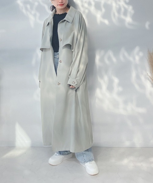 AS KNOW AS plus（アズノゥアズプラス）の「○2WAYカラー ボリューム袖コート（ステンカラーコート・レディース・ライトカーキ/ベージュ/アイボリー・FREE）」の19枚目の写真