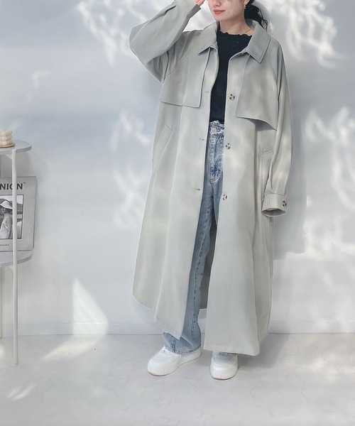 AS KNOW AS plus（アズノゥアズプラス）の「○2WAYカラー ボリューム袖コート（ステンカラーコート・レディース・ライトカーキ/ベージュ/アイボリー・FREE）」の20枚目の写真