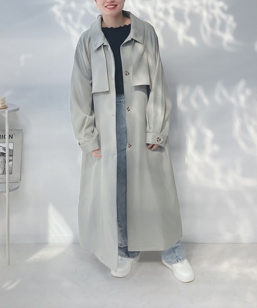 AS KNOW AS plus（アズノゥアズプラス）の「○2WAYカラー ボリューム袖コート（ステンカラーコート・レディース・ライトカーキ/ベージュ/アイボリー・FREE）」の21枚目の写真