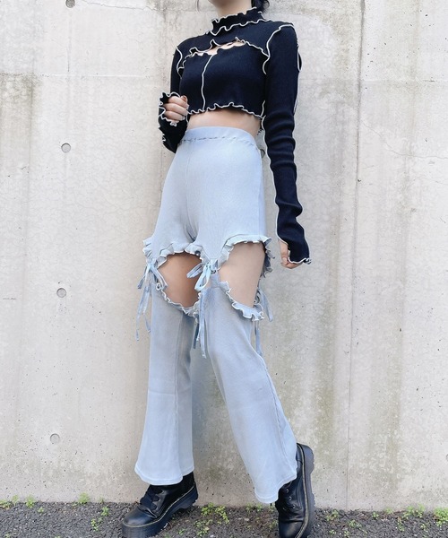 lilLilly(リルリリー)の「カットアウトショートリブトップス(Tシャツ/カットソー・レディース・ブラック/オレンジ/ブルー・FREE)」の13枚目の写真