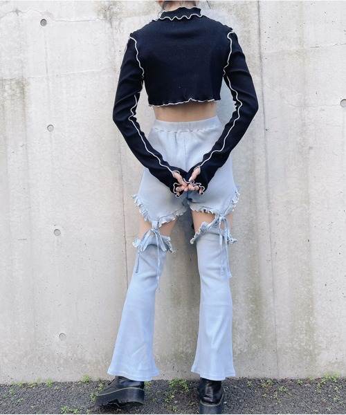 lilLilly(リルリリー)の「カットアウトショートリブトップス(Tシャツ/カットソー・レディース・ブラック/オレンジ/ブルー・FREE)」の14枚目の写真