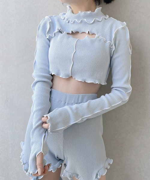 lilLilly(リルリリー)の「カットアウトショートリブトップス(Tシャツ/カットソー・レディース・ブラック/オレンジ/ブルー・FREE)」の15枚目の写真