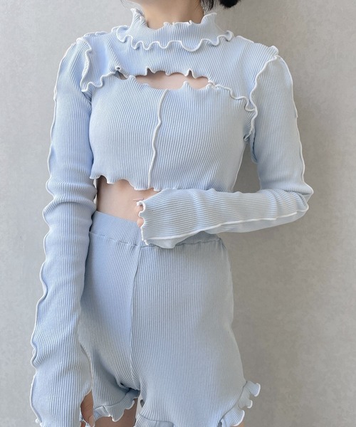 lilLilly(リルリリー)の「カットアウトショートリブトップス(Tシャツ/カットソー・レディース・ブラック/オレンジ/ブルー・FREE)」の4枚目の写真