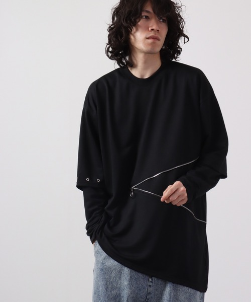REGIEVO フェイクレイヤードファスナーロンTee(Tシャツ/カットソー)|REGIEVO(レジエボ) REGIEVO フェイクレイヤードファスナーロンTee(Tシャツ/カットソー)|REGIEVO(レジエボ)