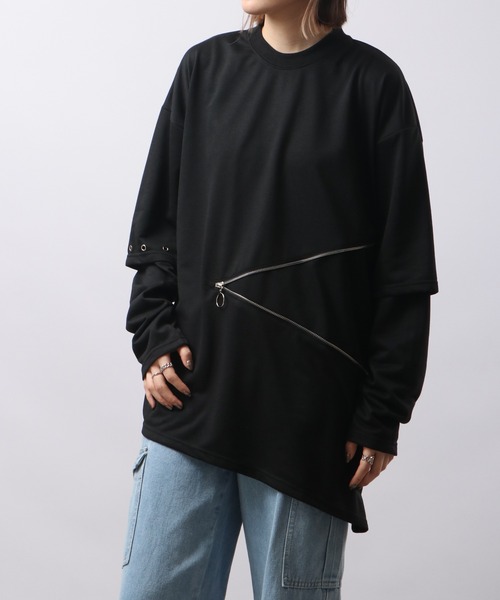 REGIEVO フェイクレイヤードファスナーロンTee(Tシャツ/カットソー)|REGIEVO(レジエボ) REGIEVO フェイクレイヤードファスナーロンTee(Tシャツ/カットソー)|REGIEVO(レジエボ)