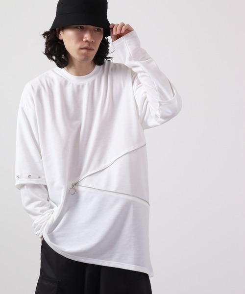 REGIEVO フェイクレイヤードファスナーロンTee(Tシャツ/カットソー)|REGIEVO(レジエボ) REGIEVO フェイクレイヤードファスナーロンTee(Tシャツ/カットソー)|REGIEVO(レジエボ)