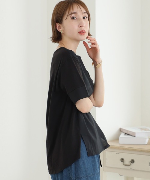 ElegChic(エレグシック)の「異素材切り替え半袖Tシャツ(Tシャツ/カットソー・レディース・ブラック/オフホワイト・M/XL/4L)」の9枚目の写真