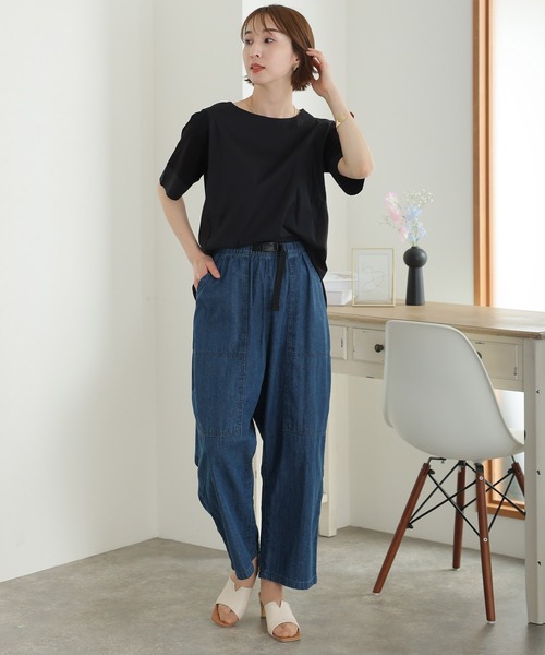 ElegChic(エレグシック)の「異素材切り替え半袖Tシャツ(Tシャツ/カットソー・レディース・ブラック/オフホワイト・M/XL/4L)」の3枚目の写真
