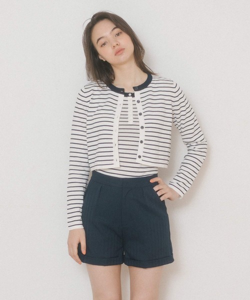 TINA：JOJUN（ティーナジョジュン）の「ヘリンボーン ショートパンツ TINA：JOJUN（その他パンツ・レディース・ライトベージュ/ネイビー・M）」の2枚目の写真