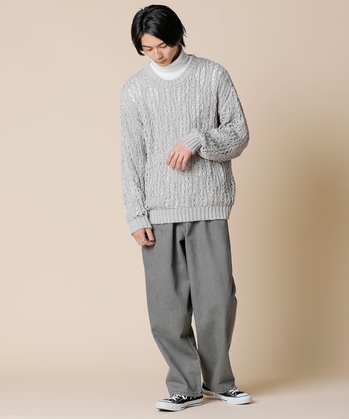 ADMIX/ATELIER SAB MEN(アドミックスアトリエサブメン)の「透かし編みレースニット / オーバーサイズ クルーネック ルーズセーター(ニット/セーター・メンズ・ダークオレンジ/ライトグレー/ブラック・48/50)」の11枚目の写真