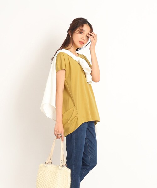 SHOO・LA・RUE（シューラルー）の「◆【接触冷感】とろみ素材で体型カバー 裾タックTシャツ（Tシャツ/カットソー・レディース・ホワイト/ピンク系/ブラック系2/ネイビー系2/ブラック/ネイビー系6/イエロー/チャコールグレー/ナチュラル・00）」の8枚目の写真