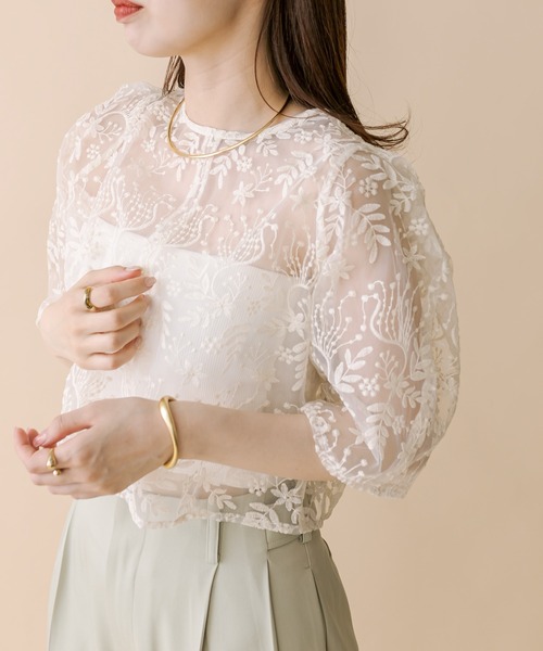mline（エムライン）の「[mline]刺繍オーガンジーブラウス（シャツ/ブラウス・レディース・オフホワイト/ブルー/アイボリー・FREE）」の2枚目の写真