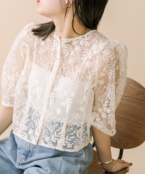 mline（エムライン）の「[mline]刺繍オーガンジーブラウス（シャツ/ブラウス・レディース・オフホワイト/ブルー/アイボリー・FREE）」の3枚目の写真