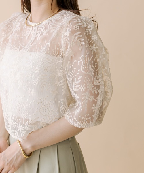 mline（エムライン）の「[mline]刺繍オーガンジーブラウス（シャツ/ブラウス・レディース・オフホワイト/ブルー/アイボリー・FREE）」の4枚目の写真
