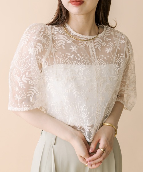 mline（エムライン）の「[mline]刺繍オーガンジーブラウス（シャツ/ブラウス・レディース・オフホワイト/ブルー/アイボリー・FREE）」の6枚目の写真