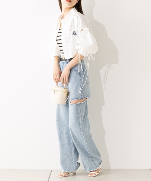 Chico(チコ)の「7分袖肩スリット短丈シャツ(シャツ/ブラウス・レディース・アイボリー/ブルー系その他2/イエロー系その他2/ピンク系その他2・FREE)」の9枚目の写真