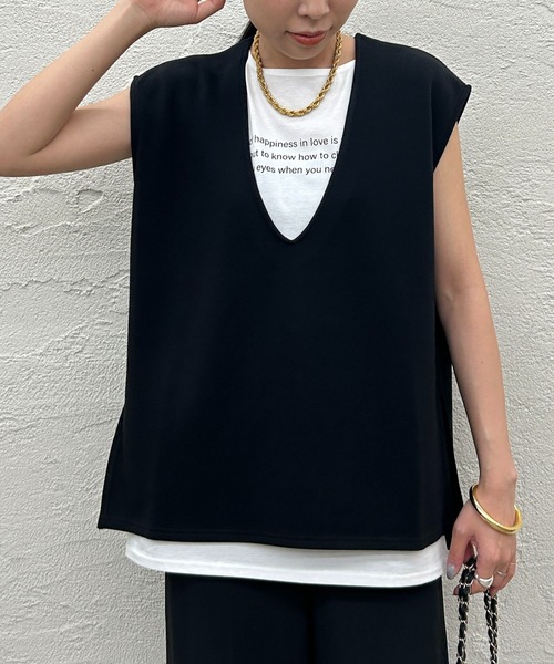 Loungedress - 2点セット【ラウンジドレス　Loungedress】ポンチVフレンチカットソー LOUNGEDRESS（ラウンジドレス）の「【WEB限定】2点セット