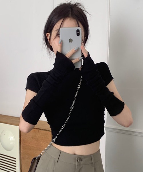 セール】シアートップス アームカバー付き クロップド丈 メロウ