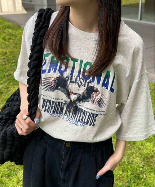kutir（クティール）の「イーグルデザインビッグTシャツ（Tシャツ/カットソー・レディース・チャコールグレー/オートミール・FREE）」の19枚目の写真