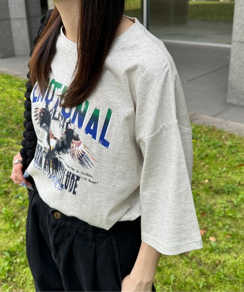 kutir（クティール）の「イーグルデザインビッグTシャツ（Tシャツ/カットソー・レディース・チャコールグレー/オートミール・FREE）」の12枚目の写真