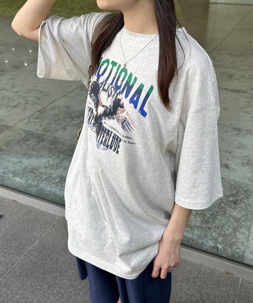 kutir（クティール）の「イーグルデザインビッグTシャツ（Tシャツ/カットソー・レディース・チャコールグレー/オートミール・FREE）」の8枚目の写真