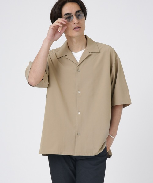 NANO universe（ナノユニバース）の「LB.04/ストレッチワイドオープンカラーシャツ（シャツ/ブラウス・メンズ・ダークグリーン/ブラック/ベージュ/ネイビー・L/M/S）」の5枚目の写真