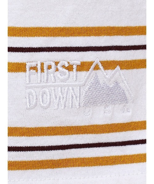 FIRST DOWN（ファーストダウン）の「ボーダー オーバーサイズ ユニセックス Tシャツ（Tシャツ/カットソー・メンズ・ホワイト×ブラック/ブラウン/イエロー・L/M/LL）」の12枚目の写真