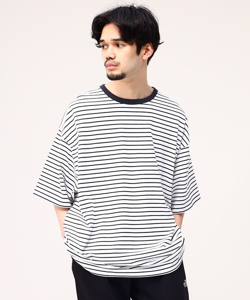 FIRST DOWN（ファーストダウン）の「ボーダー オーバーサイズ ユニセックス Tシャツ（Tシャツ/カットソー・メンズ・ホワイト×ブラック/ブラウン/イエロー・L/M/LL）」の17枚目の写真