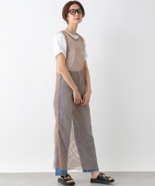 LEPSIM（レプシィム）の「フィッシュネットレイヤーワンピース　199313（ワンピース・レディース・ベージュ/ブラック・FREE）」の5枚目の写真