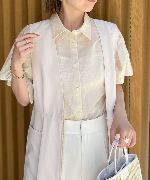 美品NOLLEY'S ノーリーズ ラッフルリボンブラウス 半袖 ストライプ 38 セール 55%OFF】ラッフルリボンブラウス(505311836