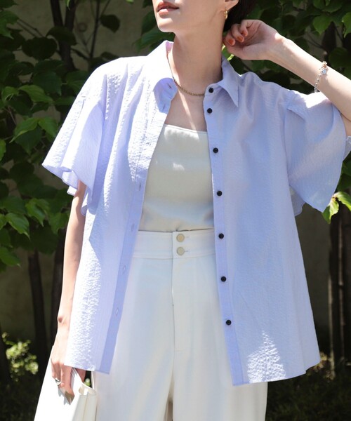 美品NOLLEY'S ノーリーズ ラッフルリボンブラウス 半袖 ストライプ 38 セール 55%OFF】ラッフルリボンブラウス(505311836