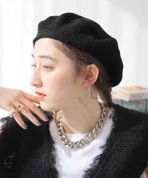 JOURNAL STANDARD（ジャーナルスタンダード）の「別注【DEL SOL/デルソル】el mare Guatemala Tam：帽子（ハンチング/ベレー帽・レディース・ホワイト/ブラック/ブルー・FREE）」の2枚目の写真