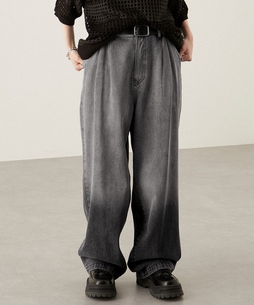 Alfred Alex（アルフレッドアレックス）の「【Alfred Alex】gradation wide straight denim pants / グラデーションワイドストレートデニムパンツ（デニムパンツ・メンズ・サックスブルー/グレー/ブラック/オリーブ/ライトグレー・S/M/L）」の13枚目の写真